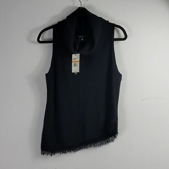 Robert Rodriguez  Smudge Black  Becca Slanted Fringe Sleeveless Top Size Small - Picture 1 of 7